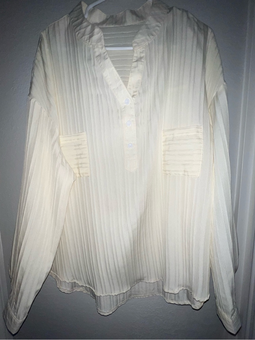 Cream Pleated Long-Sleeve top